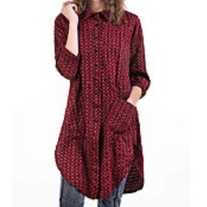 Cynthia Ashby Checked Tunic, Cranberry Red/Black Button Up Tunic, size XS (4-6)